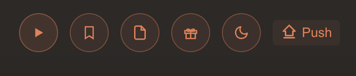 The row of article controls: play, bookmark, PDF, gift and dark-mode buttons, then a Push button at the right-hand end.