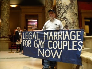 Gay marriage protester outside the Minnesota Senate chamber